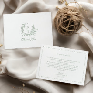 Sage Wildflower Monogram Bruiloft Dank u kaart
