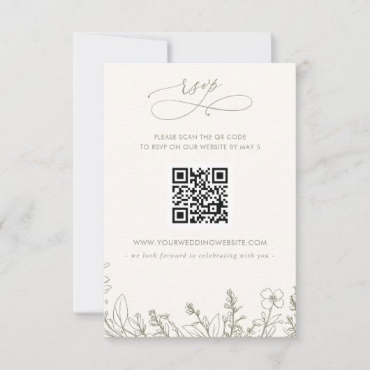 Sage Wildflowers Woodland Garden Floral QR CODE RSVP Kaartje (Voorkant)