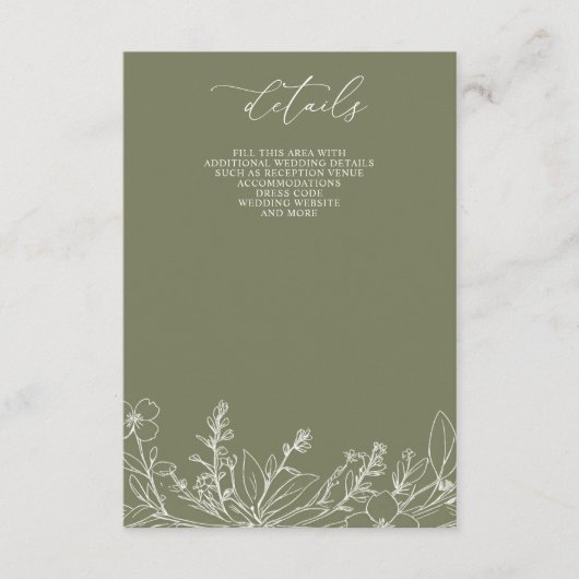 Sage Wildflowers Woodland Garden Floral Wedding Informatiekaartje (Voorkant)