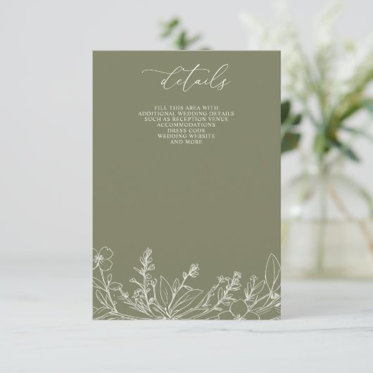 Sage Wildflowers Woodland Garden Floral Wedding Informatiekaartje (Staand voorkant)
