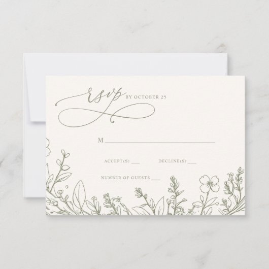 Sage Wildflowers Woodland Garden Floral Wedding RSVP Kaartje (Voorkant)
