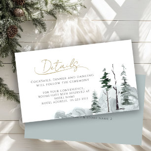 Sage Winter Forest Minimalist Wedding Details Informatiekaartje