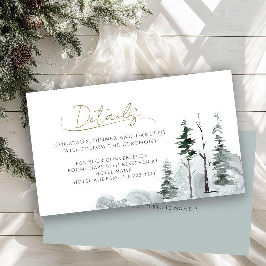 Sage Winter Forest Minimalist Wedding Details Informatiekaartje