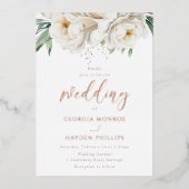 Sage & Wit Bloemen Roos Gouden Bruiloft Folie Uitnodiging (Voorkant)