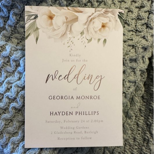 Sage & Wit Bloemen Roos Gouden Bruiloft Folie Uitnodiging