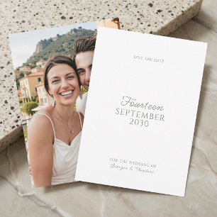 Sage & Wit   Minimalistisch Schrift Foto Bruiloft  Save The Date