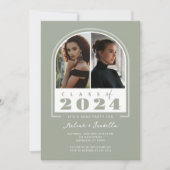 Sage Witte Boog Retro 2024 Foto Graduatie Partij Kaart (Voorkant)