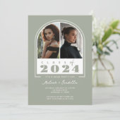 Sage Witte Boog Retro 2024 Foto Graduatie Partij Kaart (Staand voorkant)