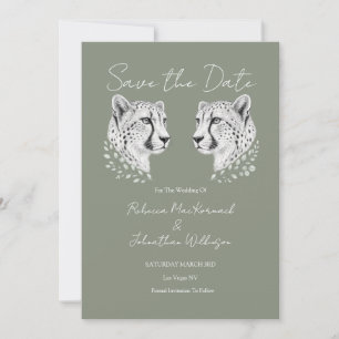 Sage Witte Elegant Modern Design Cheetah Bruiloft Save The Date