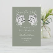 Sage Witte Elegant Modern Design Cheetah Bruiloft Save The Date (Staand voorkant)