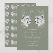 Sage Witte Elegant Modern Design Cheetah Bruiloft Save The Date (Voorkant / Achterkant)