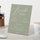 Sage Witte Kalligrafie Wedding Bar Drink Menu Reclamebord Met Voetstuk (Insitu)