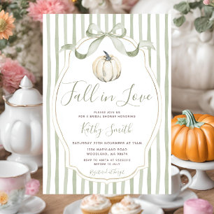 Sage & Witte Pompoen Fall In Love Bruidsfeest Kaart