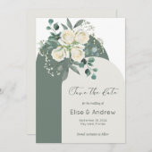 Sage & Witte Rozen Boog Frame Save-the-Date Kaart (Voorkant / Achterkant)