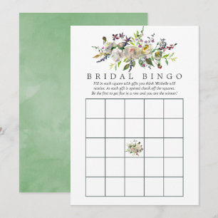 Sage & Witte Waterverf Bloemachtige Bruiloft Bingo Kaart
