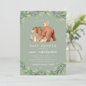 Sage Woodland Greenery Forest Animals Baby shower Kaart (Staand voorkant)