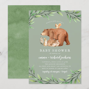 Sage Woodland Greenery Forest Animals Baby shower Kaart