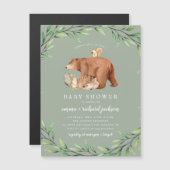 Sage Woodland Greenery Forest Animals Baby shower Magnetische Uitnodiging (Voorkant / Achterkant)