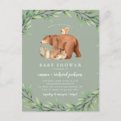 Sage Woodland Greenery Forest Animals Baby shower Uitnodiging Briefkaart (Voorkant)