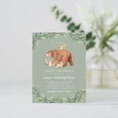 Sage Woodland Greenery Forest Animals Baby shower Uitnodiging Briefkaart (Staand voorkant)
