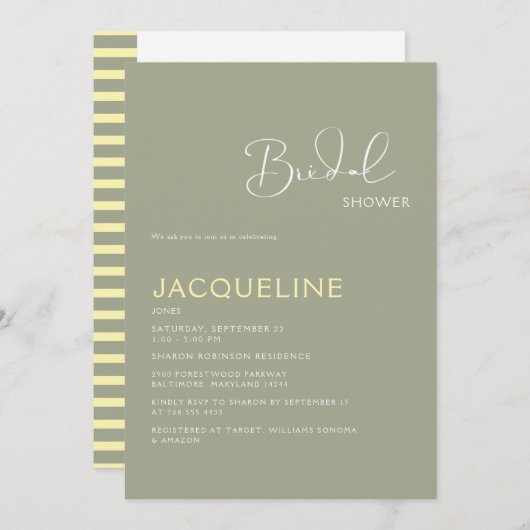 Sage Yellow Geometric Bridal Shower Invitation Kaart (Voorkant / Achterkant)