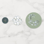 Sage Zilver Groen Bloemen Bruiloft Confetti (Achterkanten)