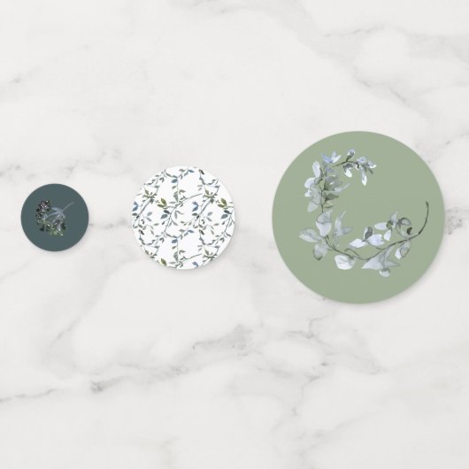 Sage Zilver Groen Bloemen Bruiloft Confetti (Achterkanten)