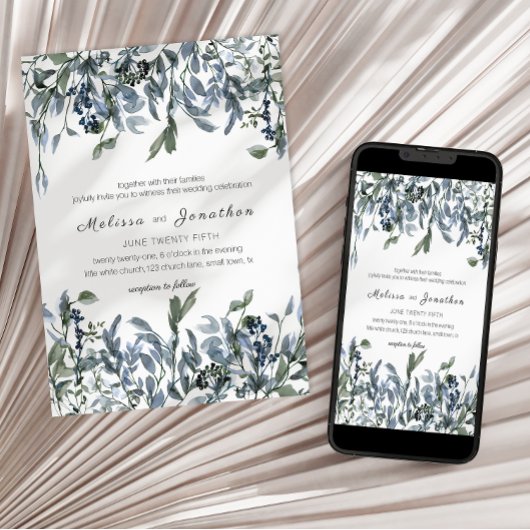 Sage Zilver Groen Bloemen Bruiloft Kaart