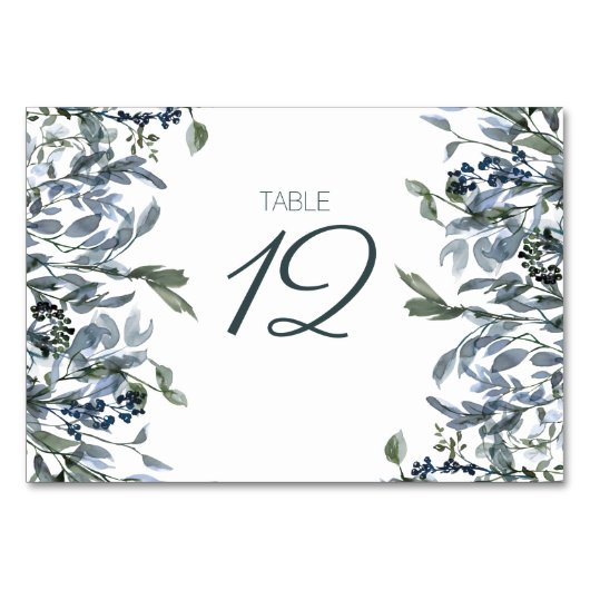 Sage Zilver Groen Bloemen Bruiloft Tafel Nummer Kaart (Voorkant)