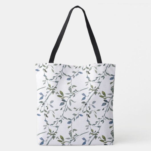 Sage Zilveren Groene Bloem Initialen Monogram Tote Bag (Achterkant)
