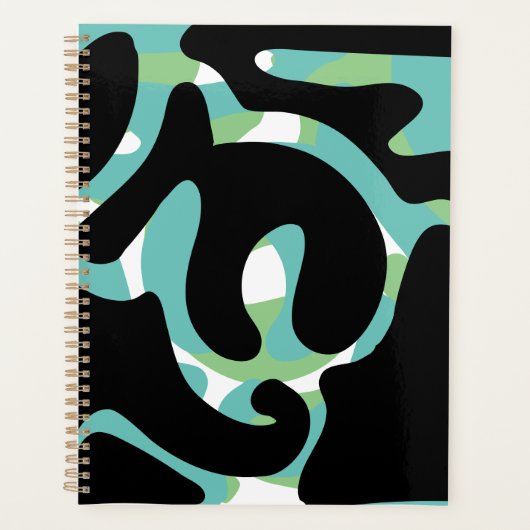 Sage Zwart Licht Blauwgroen Modern Mess abstracte Planner (Voorkant)