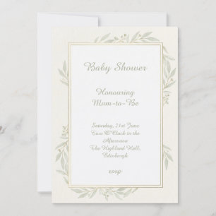 Sageblad Minimale Baby Shower Uitnodiging