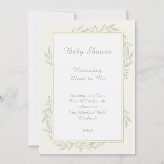 Sageblad Minimale Baby Shower Uitnodiging (Voorkant)