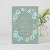 Sageblauwe botanische grillige bruiloft kaart (Staand voorkant)