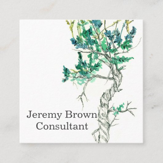 Sagebrush Ink Groene Waterverf Botanisch Plant Vierkante Visitekaartje (Voorkant)