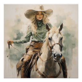 Sagebrush zadel: Cowgirl kunst aan de muur Perfect Poster