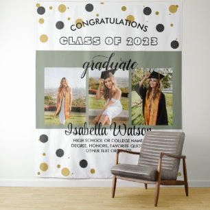 SageGreen Large 3 Photos Graduation Party Backdrop Wandkleed