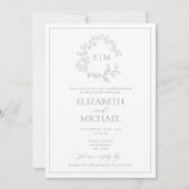 SageGreen Leafy Crest Monogram Post Bruiloft Brunc Kaart (Voorkant)