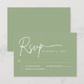 sagegreen minimalistische handgeschreven bruiloft  RSVP kaartje (Voorkant / Achterkant)