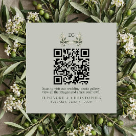 SageGreen Olijftak Monogram Foto's QR Code Informatiekaartje
