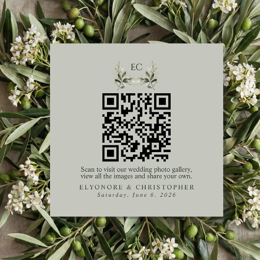 SageGreen Olijftak Monogram Foto's QR Code Informatiekaartje