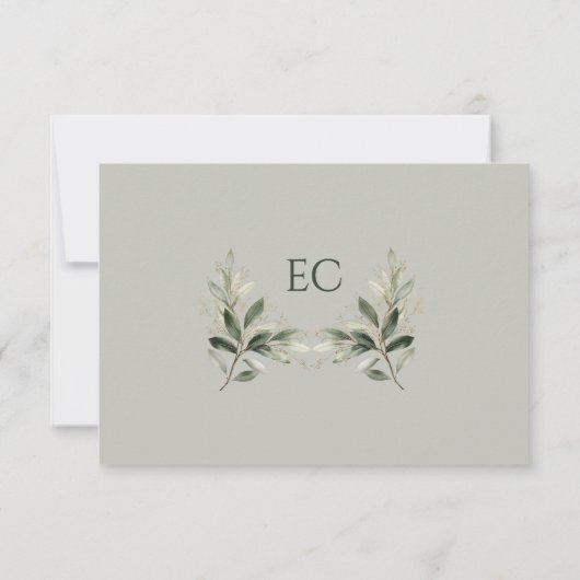 SageGreen Olive Branch Monogram Wedding RSVP Kaartje (Achterkant)