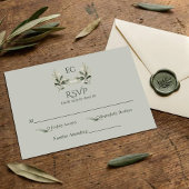 SageGreen Olive Branch Monogram Wedding RSVP Kaartje