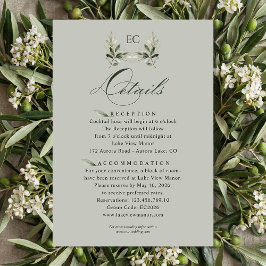 SageGreenOlive Branch Monogram Wedding Details  Informatiekaartje