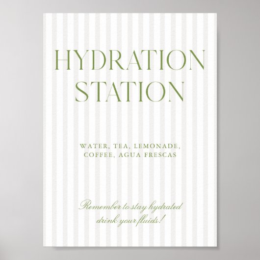 Sagegroen & Beige Streep Hydratiestation Bord Poster (Voorkant)