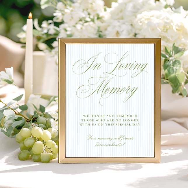 Sagegroen & Blauwe 'In Loving Memory' Bord (Sage Green & Blue In Loving Memory Sign)