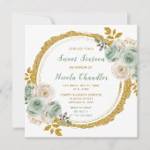 Sagegroen en gouden elegante bloemen Sweet Sixteen Kaart (Voorkant)