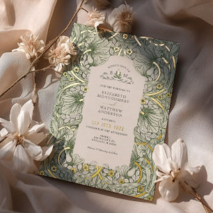 Sagegroen Goud Vintage Pimpernel William Morris Folie Uitnodiging