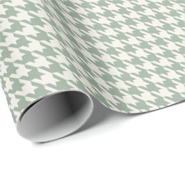 Sagegroen & Ivoor Houndstooth Patroon | Elegant Cadeaupapier