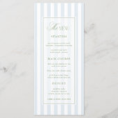 Sagegroen & Kustblauw Elegante Strepen Bruiloft Menu (Voorkant)